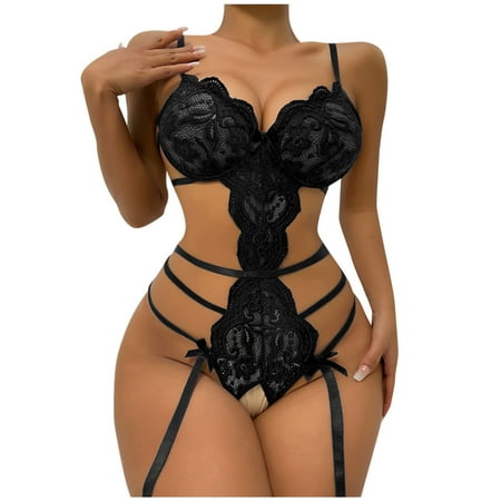 

solacol Lingerie for Women for Sex Lingerie for Women Sexy Sexy Women Lingerie Lace Bowknot Open Crotch Hollow Out Temptation Babydoll Underwear Sleepwear Jumpsuit Bodysuits Pajamas