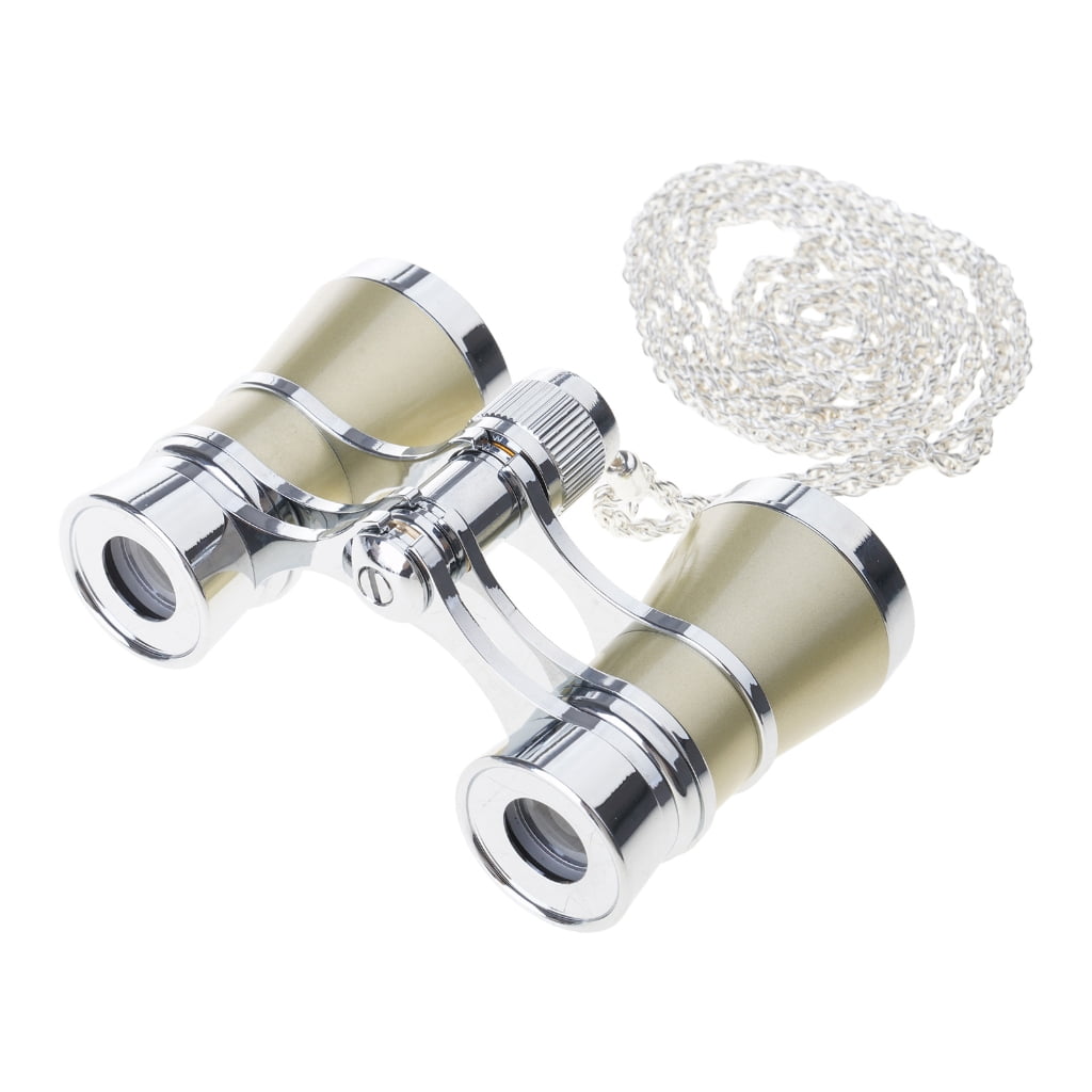 Portable Small Binocular Operas Theater Glasses Metal Operas Glasses with Chain Women Enduring