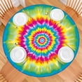 thumbnail image 2 of Colorful Rainbow Tie Dye Spiral Pattern Round Fitted Tablecloth with Elastic Edge,Dining Table Cover Waterproof,Outdoor Round Tablecloth for Camping,Dining,Indoor and Outdoor, 2 of 7