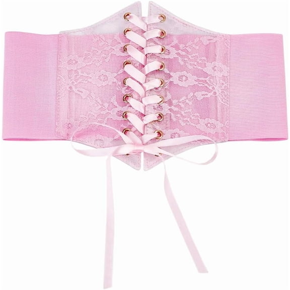 1Pc Women Lace Corset Belts Elegant Wide Waist Bustiers Elastic Cinch Belt Tied Waspie for Women DIY Dresses Pink