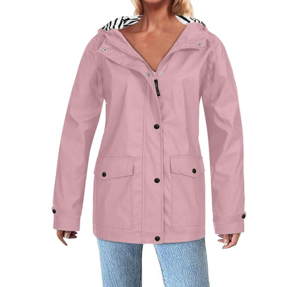 WRKEKC Veste Imperméable Légère à Capuche pour Femmes, Imperméable et Coupe-Vent avec Poches Sans Cordons de Serrage, Printemps Automne, Randonnée, Course, Cyclisme, Extérieur, Rose TG