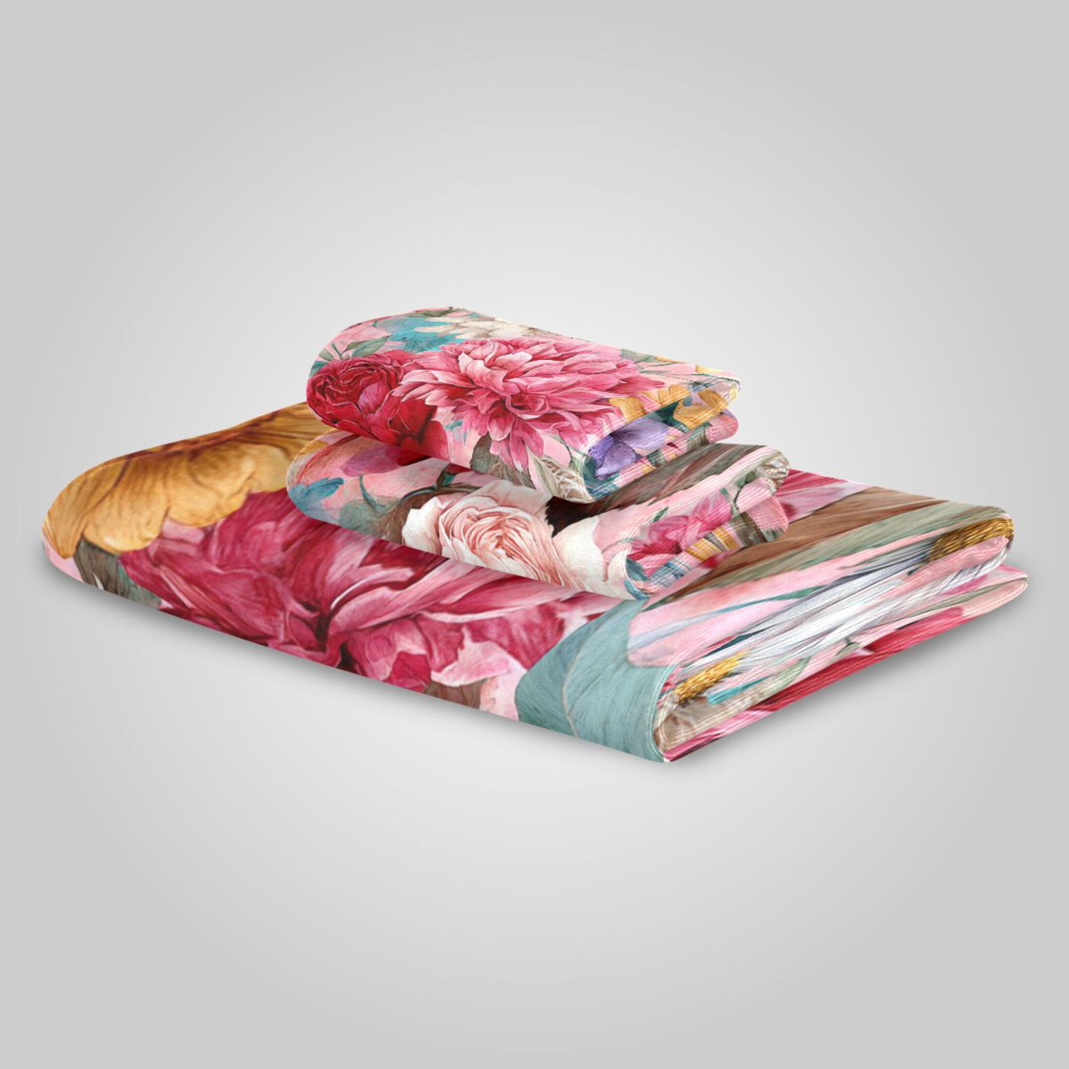 3 Sizes of Towel Sets Including Bath Towel Hand Towel and Washcloth for Daily Use Fantasy Art Floral Pattern