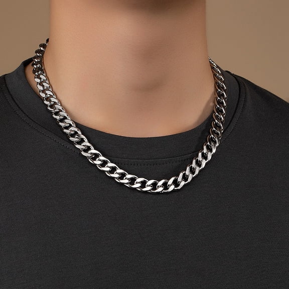 Stainless Steel Cuban Link Choker Necklace for Men, Trendy Hip Hop Punk Chain Necklace, Fashion Street Wear Layering Jewelry Accessory