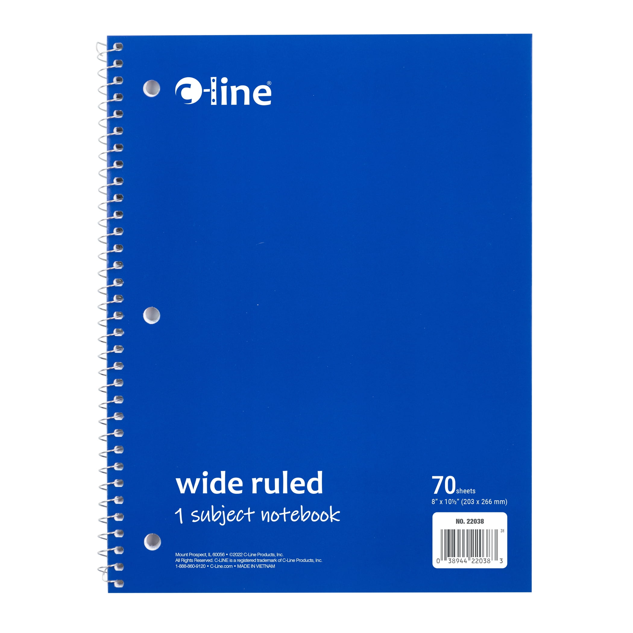 C-Line 1-Subject Notebook, 70 Page, Wide Ruled, Blue, Pack of 12