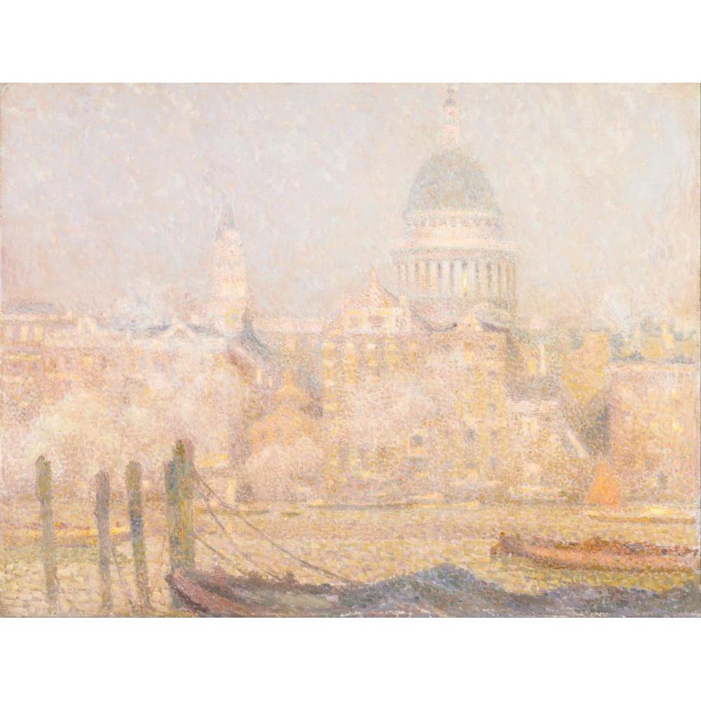 Henri Le Sidaner 18x15 Black Modern Framed Museum Art Print Titled - St. Paul's from the River- Morning Sun in Winter