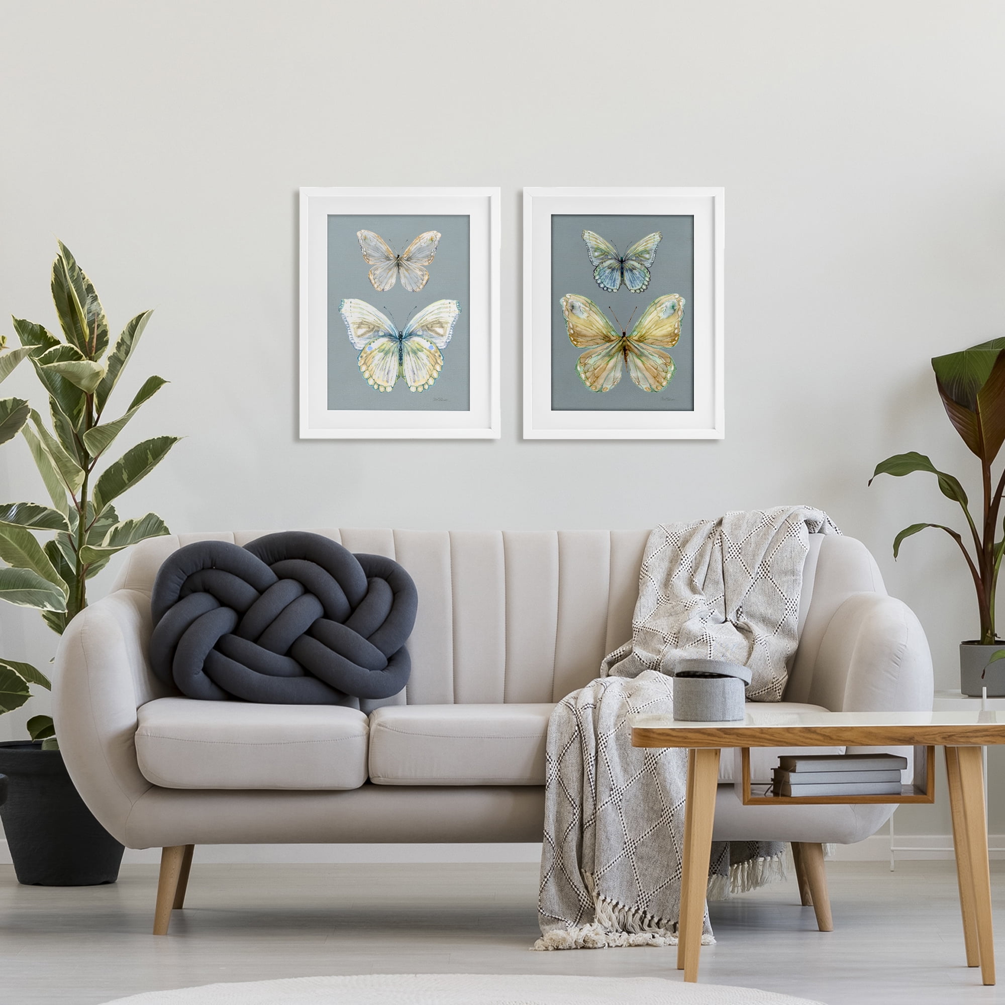 Stupell Industries Butterfly Pairs over Slate 2 Piece White Framed Print Under Glass Set, design by Carol Robinson