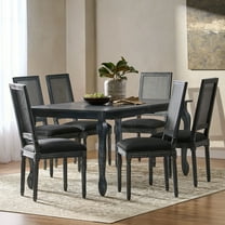 Noble House Fescue Fabric Upholstered Wood and Cane Expandable 7 Piece Dining Set, Gray and Black
