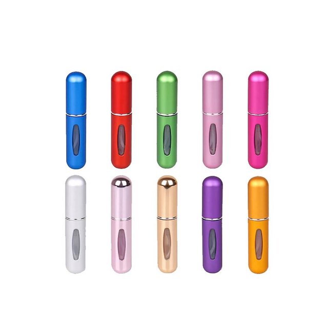 10 minibotellas de perfume recargables portátiles de 5 ml con bomba de pulverización, recipiente vacío para cosméticos, multicolor