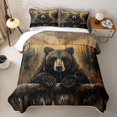thumbnail image 2 of Castle Fairy Rustic Oil Painting Bear Twin Quilt Set for Teens,Vintage Wooden Plank Forest Twin Coverlet Set,Brown Black Orange, 2 of 7