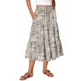 thumbnail image 3 of Women's Floral Maxi Skirt, High Waist Drawstring Tiered Pleated Skirt, Lightweight Flowy Boho Skirt for Beach, Vacation and Summer,Beige,L, 3 of 7