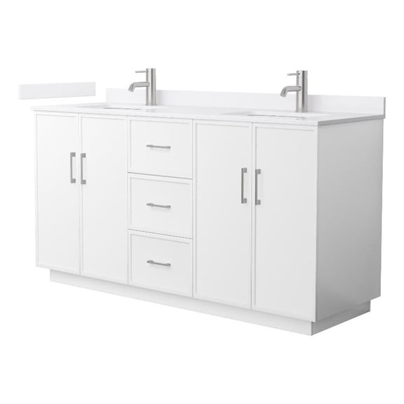Elan TK 66" White Double Vanity & White Cultured Marble Top & Nickel Trim