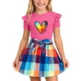 thumbnail image 2 of ITSAME Girls Summer Outfits 2-Piece Ruffled Short Sleeve Top and Plaid Print Skirt Kids Fashion Casual Set Hot Pink Size 5-6Y, 2 of 8