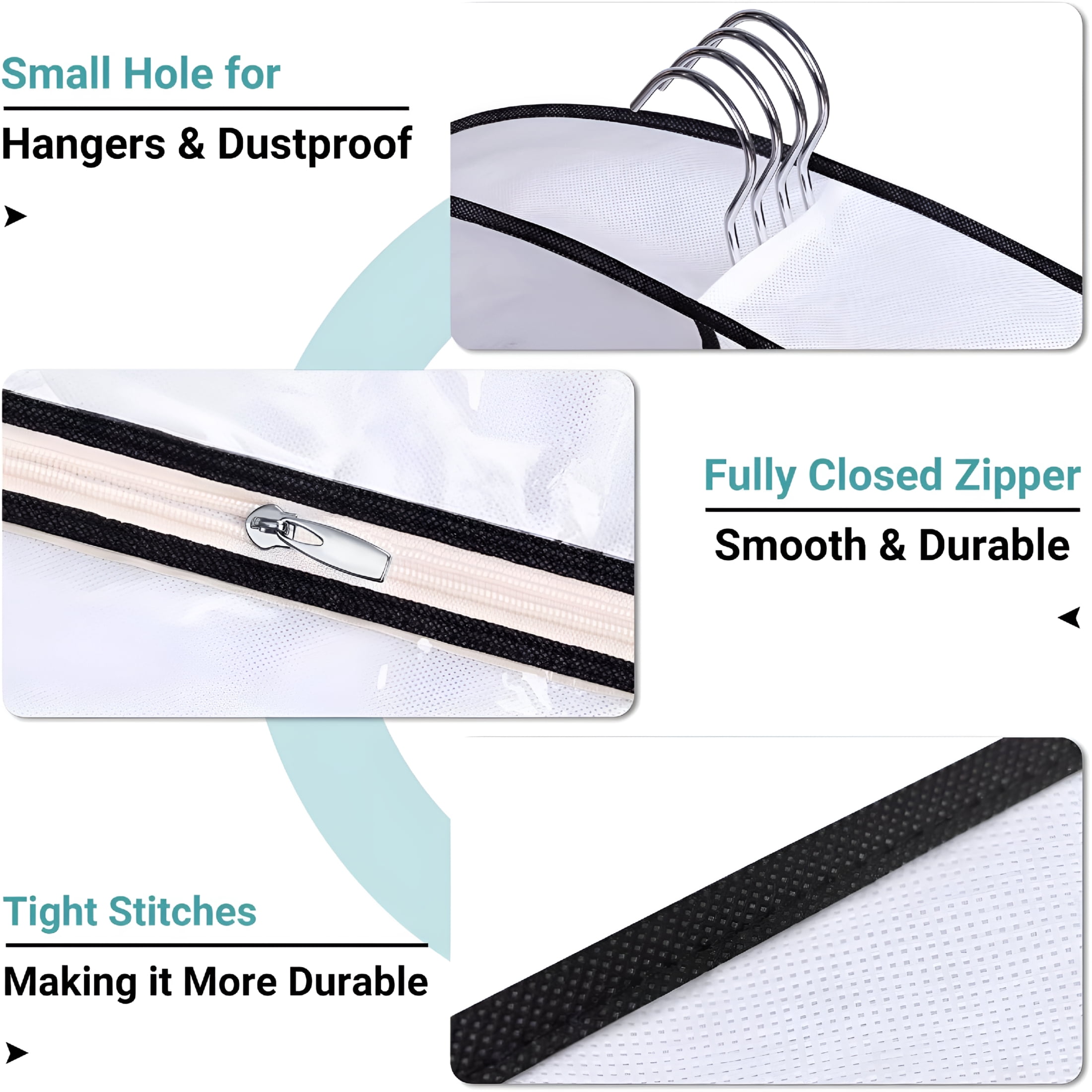 AUQ 60"Long Hanging Garment Bags for Closet Storage Gusseted Clear Dress Bag for Clothes,Gowns,Coats,Suits,5 Packs