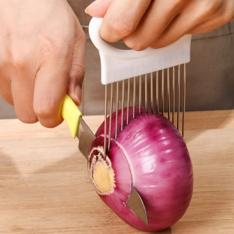 Handy Stainless Steel Onion Holder Tomato Slicer Vegetable Cutter