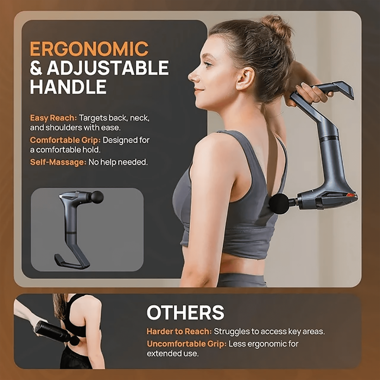 3-in-1 Massage Gun Deep Tissue - Percussion Muscle Massager with Extend Handle, LCD Screen for Neck Back Shoulder Relaxing