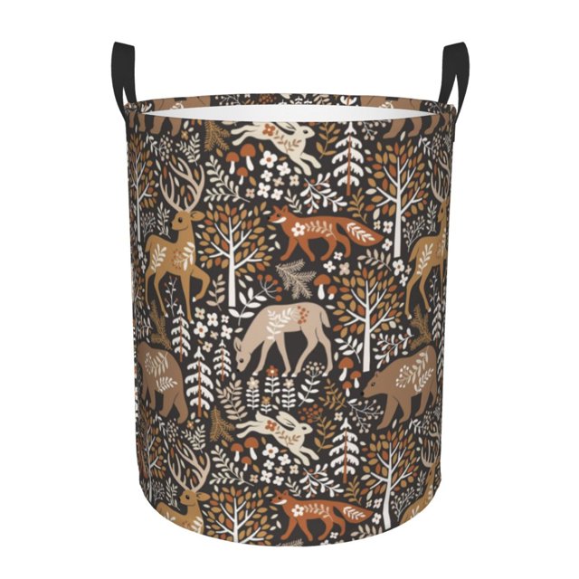 Balery Moose fox bear leaf tree Cesta de ropa redonda con asas, impermeable, independiente, para ropa, juguetes, dormitorio y familia-Medium