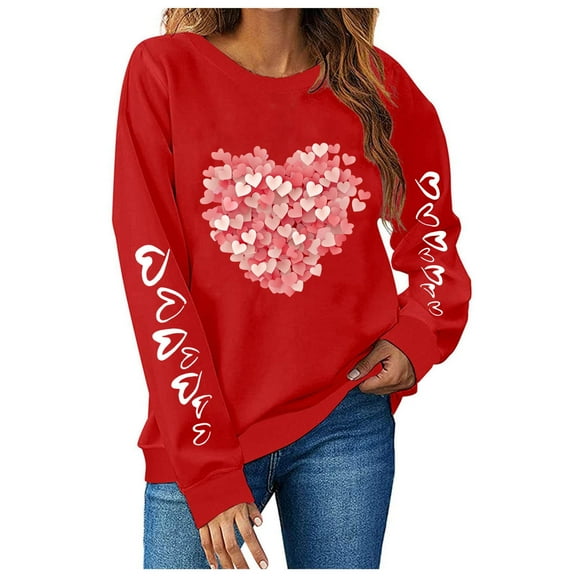 Valentines Sweatshirts For Women Funny Leopard Print Love Heart Long Sleeve Sweater Round Neck Graphic Tops Shirts 2026 Clothes Outfits