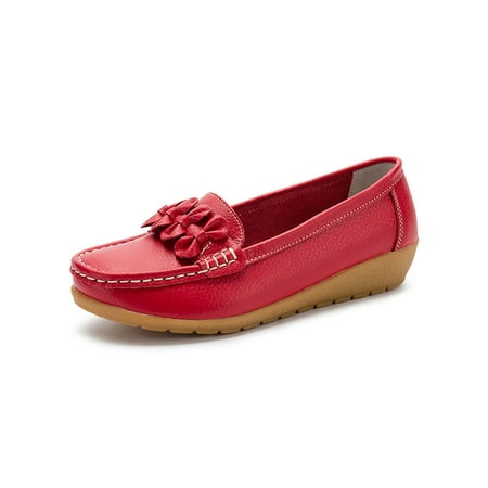 

Gomelly Womens Flats Driving Loafers Slip On Moccasins Breathable Casual Shoes Walking Work Nurse Shoe Red 5