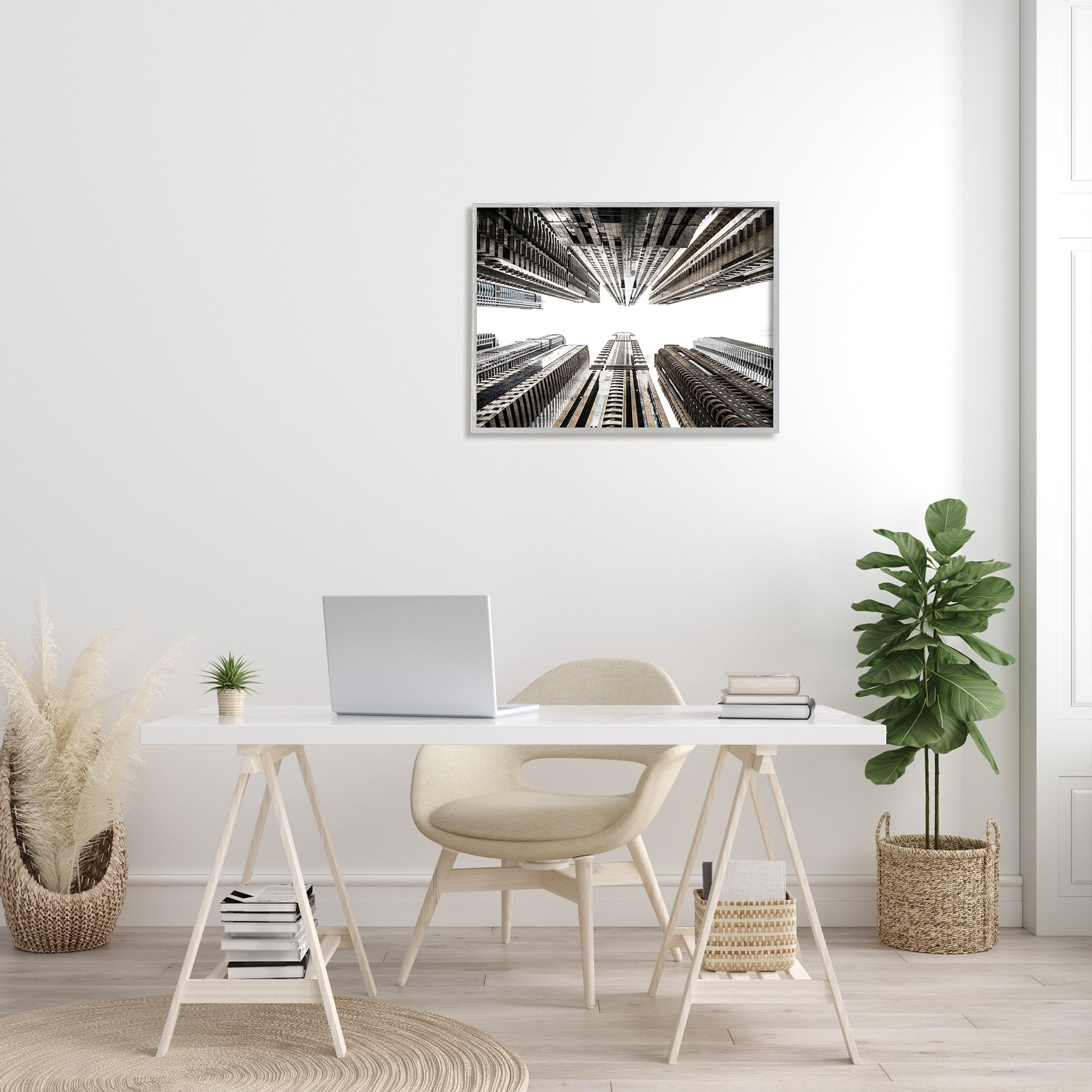 Stupell Industries Looming City Buildings Looking Up Urban Architecture Photograph Gray Framed Art Print Wall Art, Design by Kim Allen