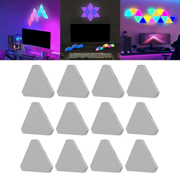 Paneles de luces LED, luces triangulares, fondo decorativo, control de aplicación inteligente, lámparas , lámparas de pared para fotografía Wi 12 piezas BLESIY Paneles de luz