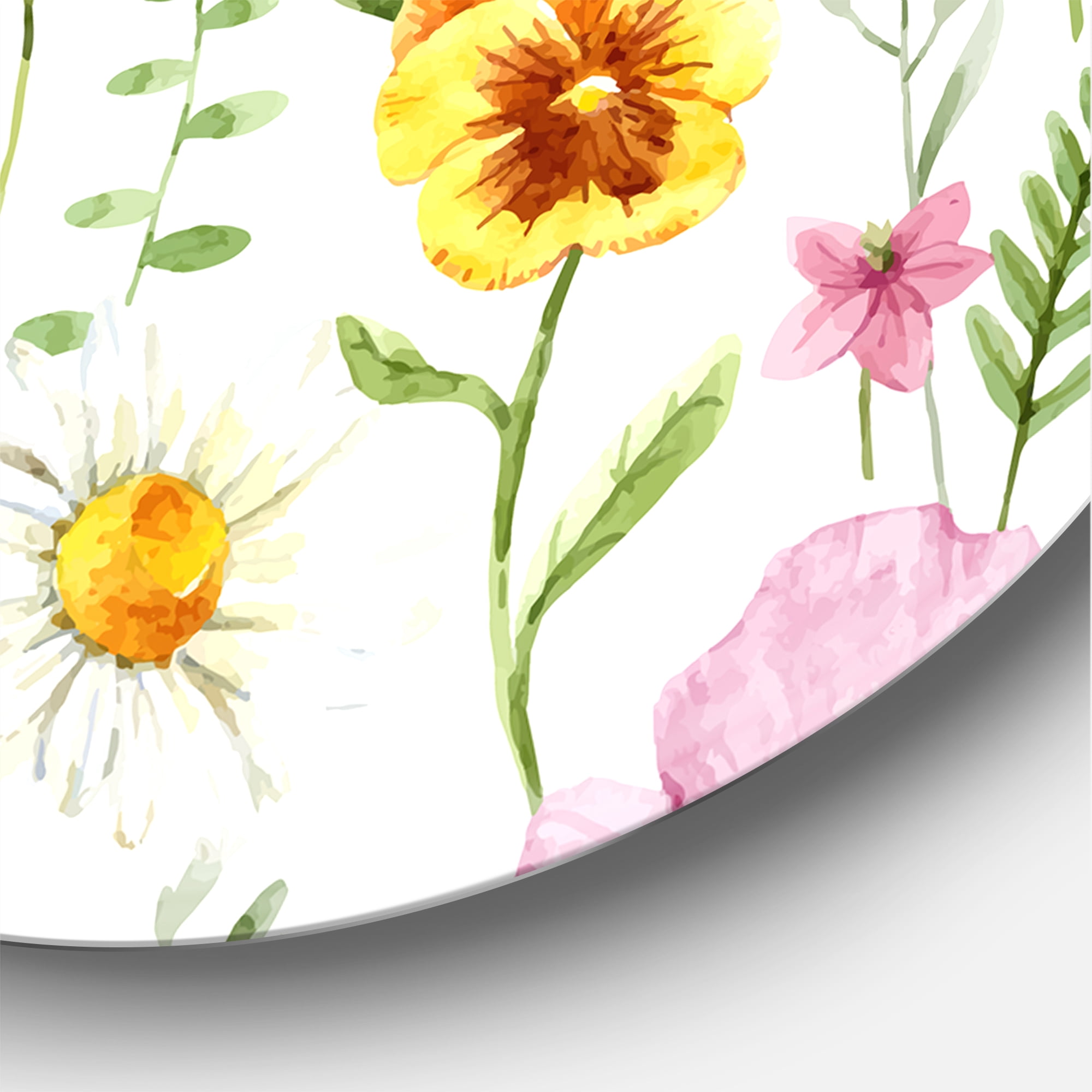 Designart 'Coloful Wildflowers Floral Pattern I' Traditional Circle Metal Wall Art 11x11 - Disc of 11