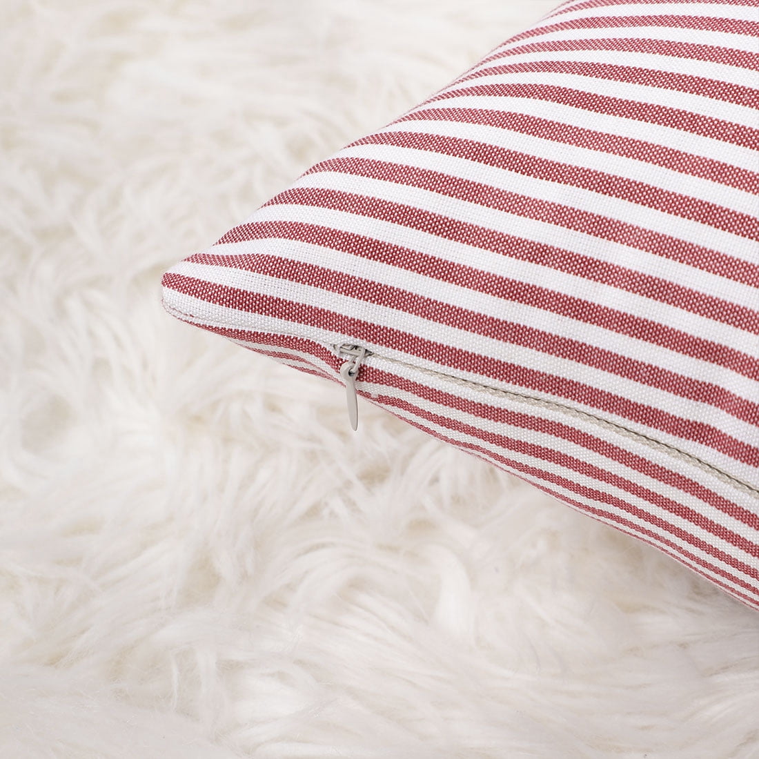 Unique Bargains Woven Stripe Decorative Throw Pillow Cover Red and White 12" x 20"