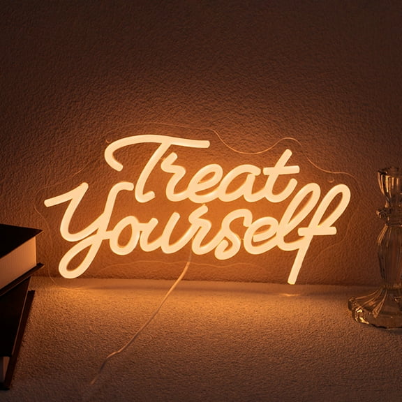 UPONRAY "Treat Yourself" Neon Sign 13.8 x 7.3 Inch - Warm White LED Neon Light, Dimmable & USB Powered, Self-Care & Relaxation Decor for Bedroom Home Office