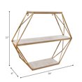 thumbnail image 3 of Sagebrook Home Metal / Wood 3 Tier Hexagon Wall Shelf, Gold, 3 of 3