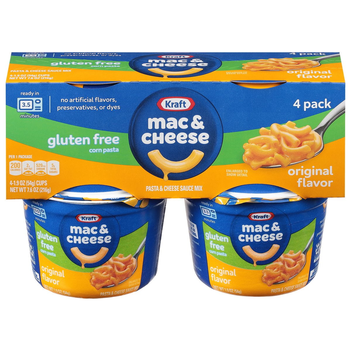 ( 2 Pack ) Kraft 4 Pack Gluten Free Original Flavor Macaroni & Cheese Dinner 8 - 1.9 Oz Cups
