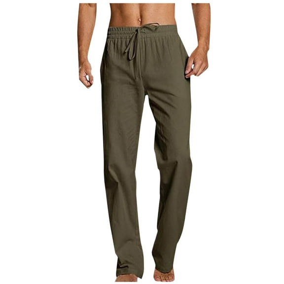 Turilly Cotton Linen Pants for Men Fashion Casual Solid Zipper Pocket Dress Flare Pants Trousers
