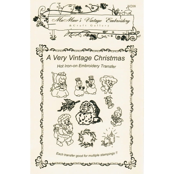MaMaw's Vintage Embroidery A Very Vintage Christmas Hot Iron Transfers #M208
