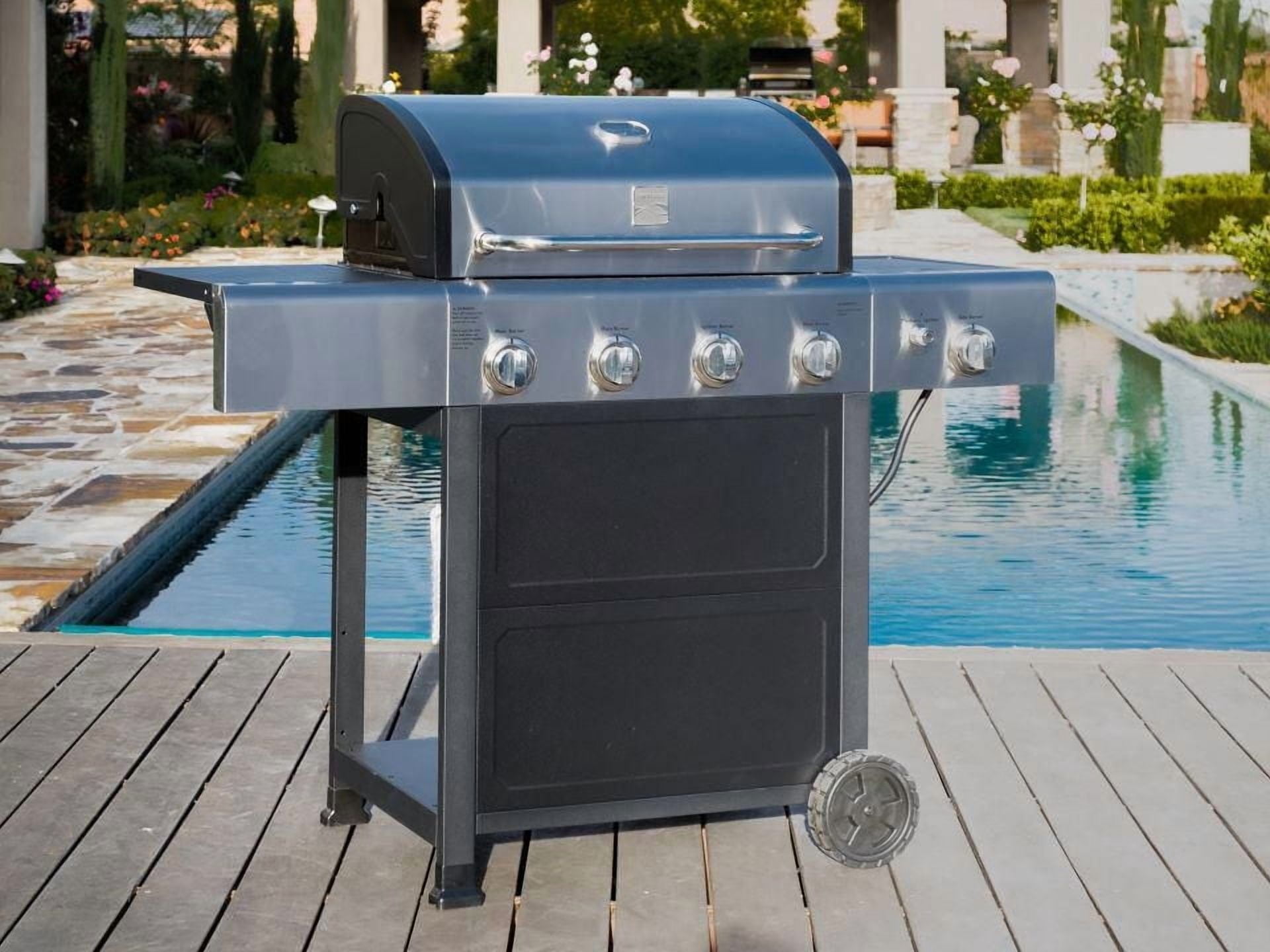 Kenmore - Gril à gaz à 4 brûleurs et brûleur latéral - Noir avec couvercle en acier inoxydable