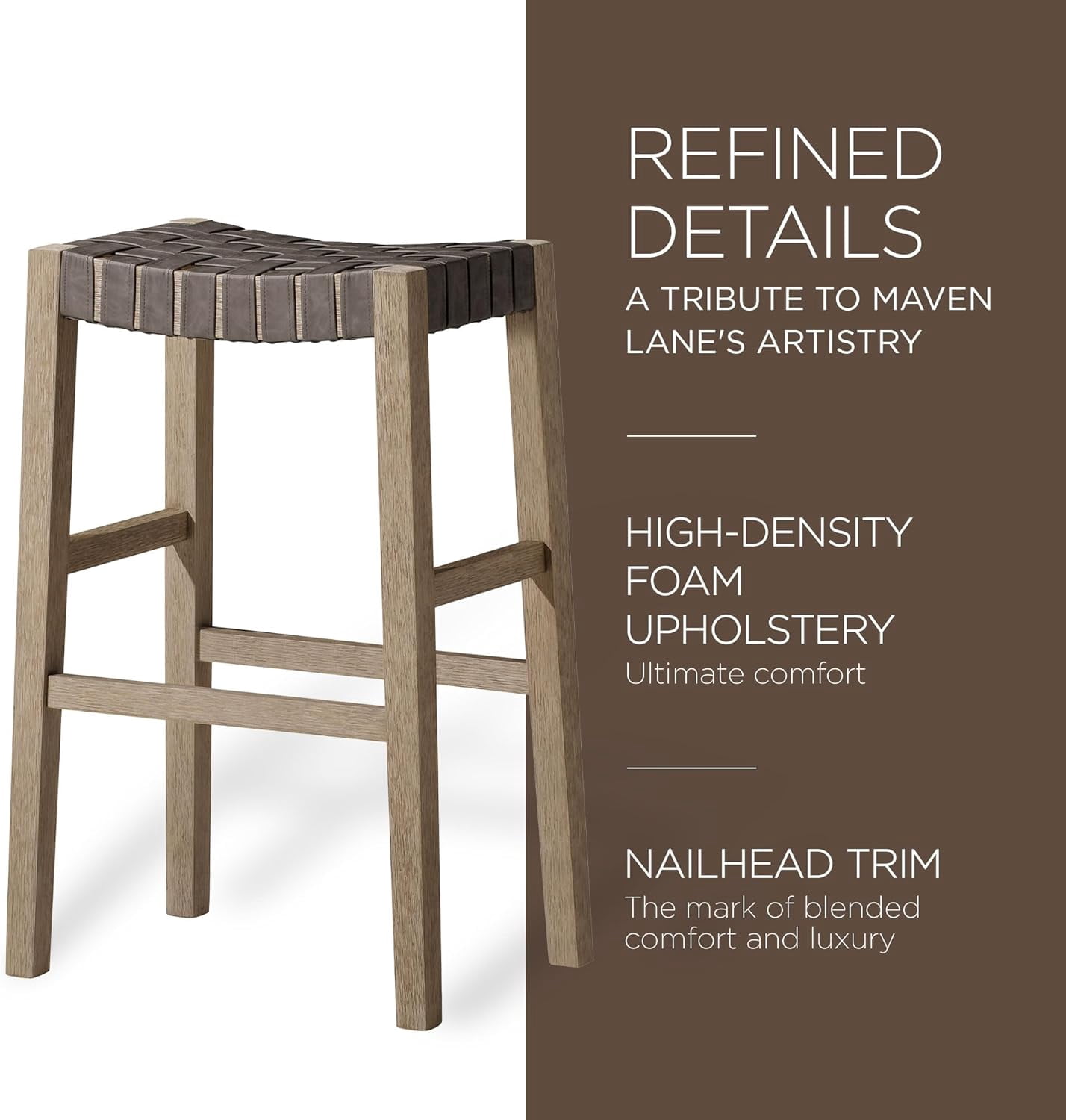 Maven Lane Emerson Bar Stool in Weathered Grey Wood Finish with Ronan Stone Vegan Leather