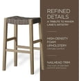thumbnail image 3 of Maven Lane 31" Emerson Bar Height Stool - Weathered Brown Wood Finish & Marksman Saddle Vegan Leather Bar Stools - Backless Design Brings Rustic Elegance to Your Kitchen, Dining Area, set of 3, 3 of 6