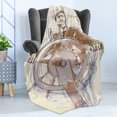 thumbnail image 4 of Nautical Soft Flannel Fleece Throw Blanket, Sea Captain the Leader Seaman Sketch Art Navigation Navy Classical Flying Bird, Cozy Plush for Indoor and Outdoor Use, 50" x 60", Brown Cream, by Ambesonne, 4 of 5