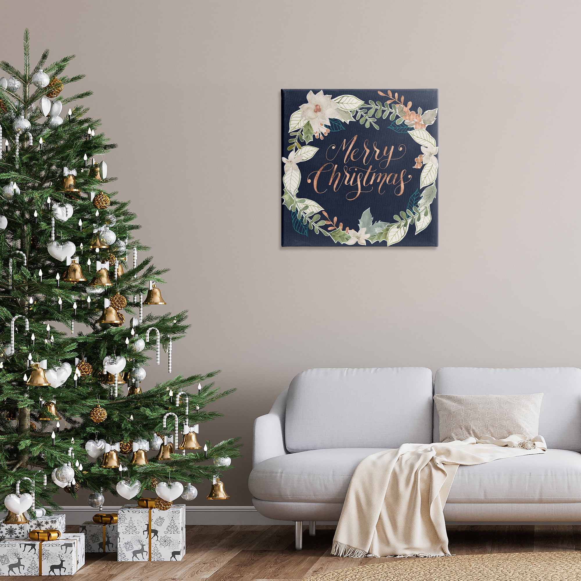 Stupell Industries Traditional Christmas Wreath Holiday Painting Gallery Wrapped Canvas Art Print Wall Art, 30 x 30