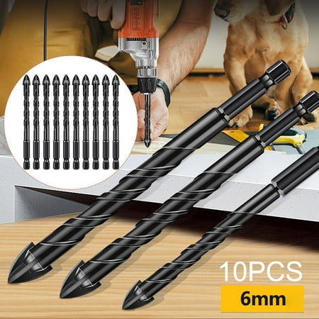 

Goodhd 10Pcs 6mm Tile Drill Bit Glass Ceramic Hex Shank Cross Spear Head for Tile Brick