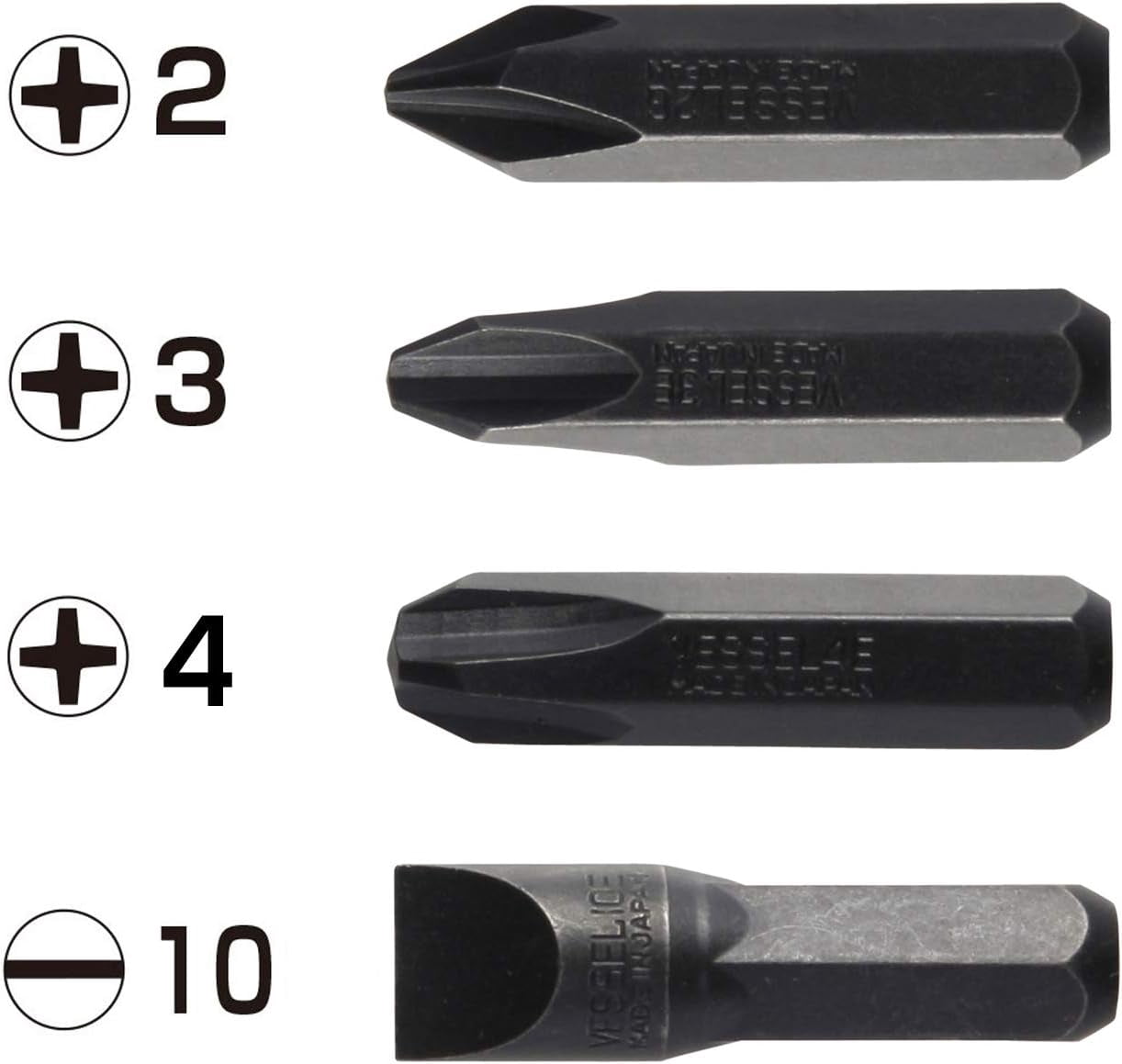 MKEUDQ-Vessel BS2500 Bit Set, Set of 4, For Impact Drivers