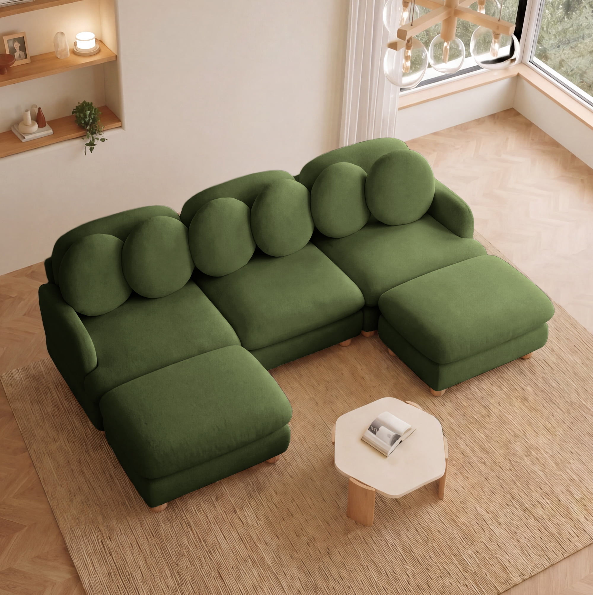 95" U-shaped 5 Seater Chenille Modular Sectional Sofa Couch with 6 Throw Pillows and 2 Ottoman