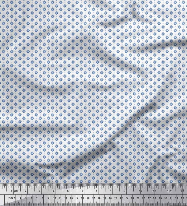 Soimoi Crepe Silk Fabric Dot & Greek Key Small Print Fabric by The Yard ...