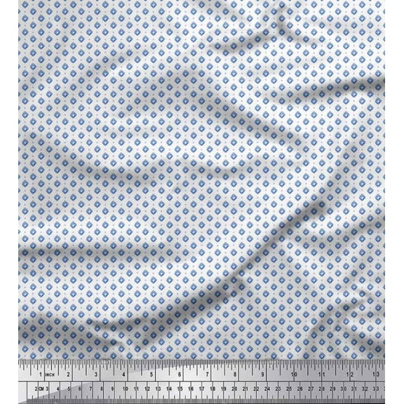 Soimoi Moss Georgette Fabric Dot & Greek Key Small Decor Fabric Printed Yard 42 Inch Wide