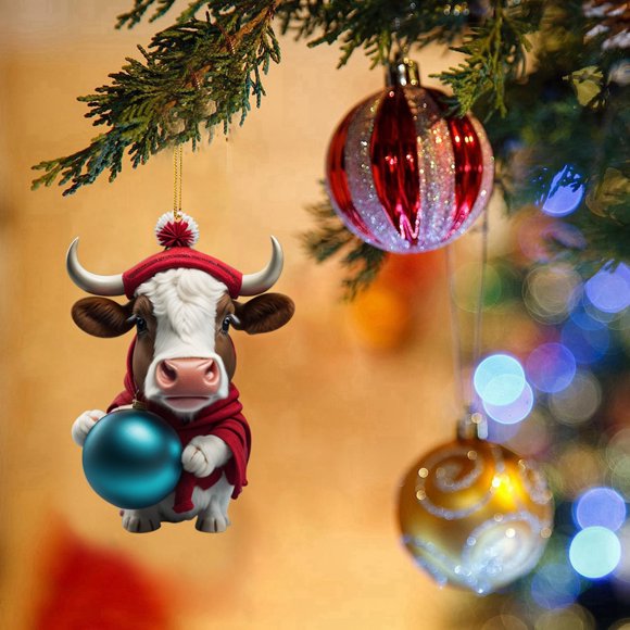 Colgante navideño de acrílico con forma de cerdo y coche plano para árbol de Navidad