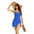 thumbnail image 2 of FOLUNSI Womens One Piece Swimsuits Tummy Control Bathing Suit Gold Metal Tie Knot Swim Dress Ocean Blue-S, 2 of 7