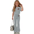 thumbnail image 2 of BXJX Girls Outfit Sets, Short Sleeve Holiday 2PC Crew Neck T-Shirts and Flare Pants Sets Gray Size 9-10 T, 2 of 6