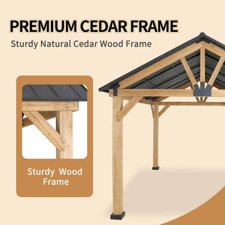 INTER HUT 13x11 Outdoor Hardtop Wood Gazebo Cedar Framed Permanent