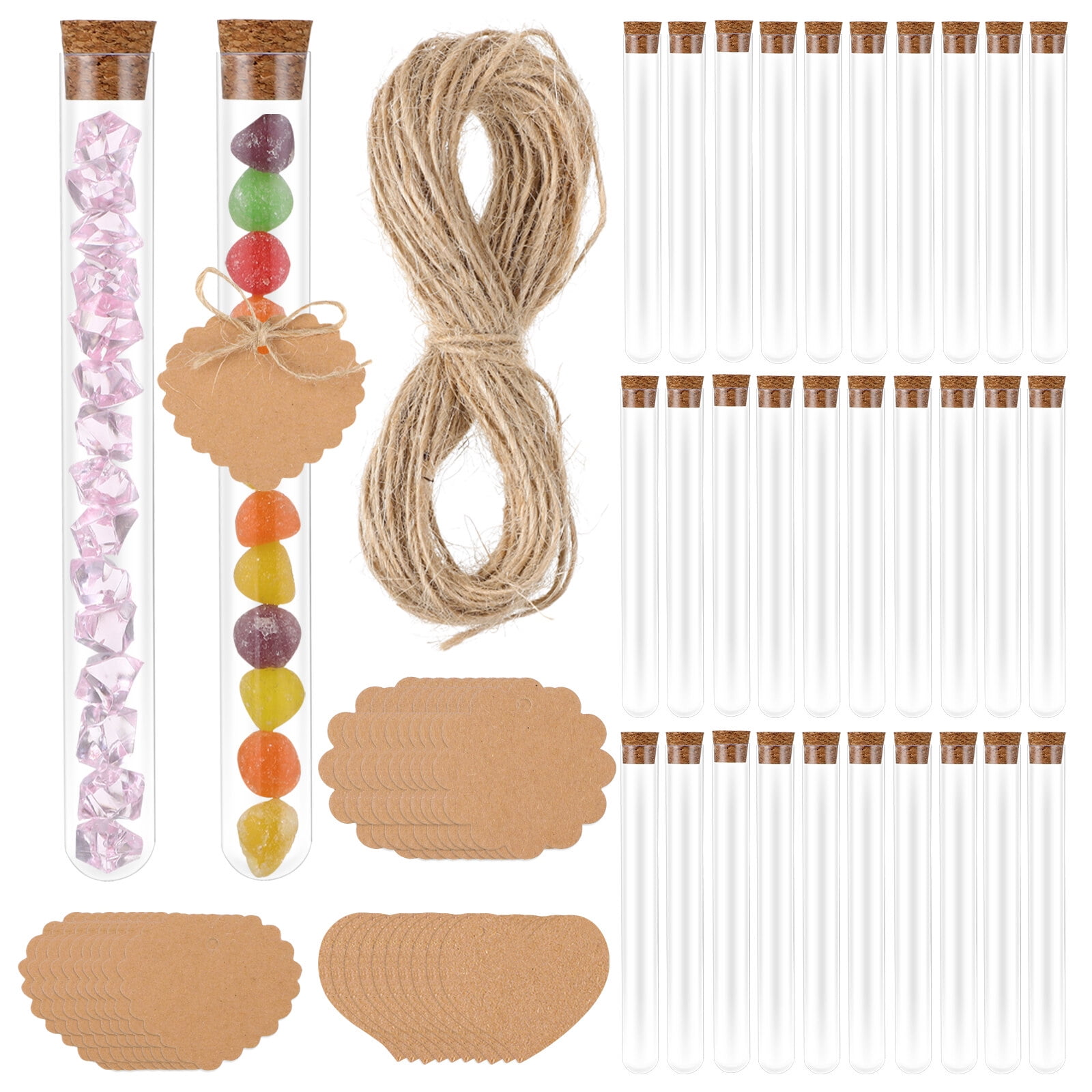 NUOLUX 30 Pcs Plastic Test Tubes with Cork Stoppers Clear Test Bottles