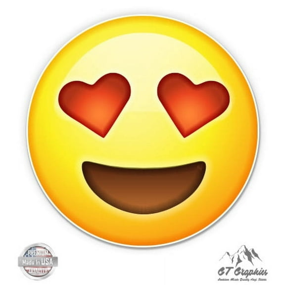 Heart Eyes Emoji in Love - 3" Vinyl Sticker - For Car Laptop I-Pad Phone Helmet Hard Hat - Waterproof Decal