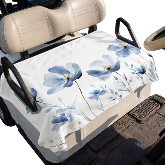 Golf Cart Seat Cover Watercolor Flower Club Car Golf Cart Seat Covers Soft Absorbent Golfcart Towel Blanket Blue Floral Golf Seat Covers for Cart Decor Fits 2 & 4 Passenger 51"x31"