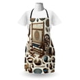 thumbnail image 3 of Traditional Apron, Oriental Weaving Machine Illustration with Ethnic Pots Urns Print, Unisex Kitchen Bib with Adjustable Neck for Cooking Gardening, Adult Size, Umber Dark Teal Ivory, by Ambesonne, 3 of 4