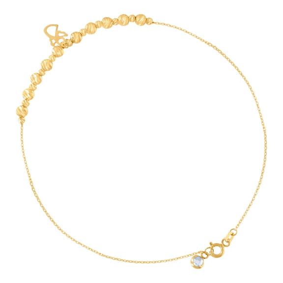 10k Yellow Gold Womens Cubic Zirconia Religious Guardian Angel Sparkle-Cut Beaded Charm Anklet 10 Inch Anklet for Women